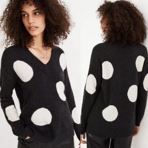 Madewell Dotted Bartlett V Neck Merino Wool Alpaca Blend Sweater Gray Size S